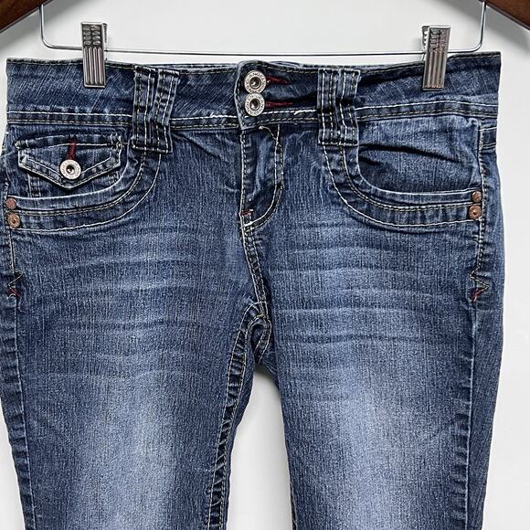 VTG Angels Women Denim Capri Long Bermuda Shorts 9 Low Rise Cuffed Y2K - Picture 3 of 11